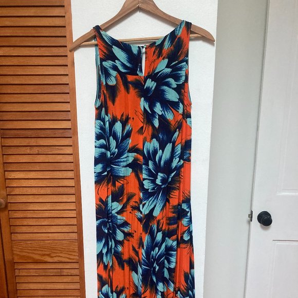 Anthropologie Maeve High Low Dress in Orange and Blue Floral - Picture 2 of 7